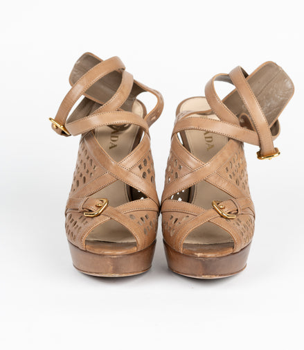 Prada Strappy Platform Heels SZ 37.5